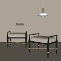 POLIFORM Modern Sofa Stools With Black Frame Beige Cushion And Gold Metal Details