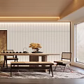 Traditional Japanese Tea Room Interior With Wooden Table Stools Tea Set And Shoji Screens