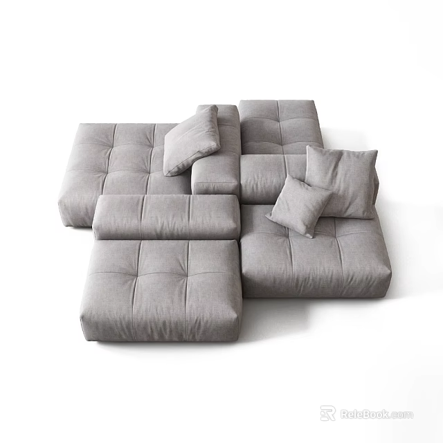 Gray Modern Modular Sofa With Multiple Square Cushions And Pillows 3d model