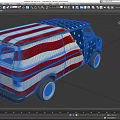 Vintage Blue Van With American Flag Stars And Stripes Design