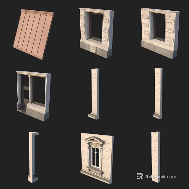 Swing Door Interior Design With Wooden Panel And White Frame Components 3d model