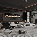 Modern Living Room Interior With Fireplace Light Gray Sofa And Black White Striped Rug