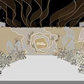 Luxurious Wedding Banquet Hall With Curved Chandeliers White Carpet And Floral Arrangements