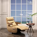 Comfortable Beige Massage Chair by Window with Small Table Green Plant and Ocean View