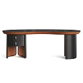 Modern Black Curved Office Desk With Drawers And Wooden Accent Legs