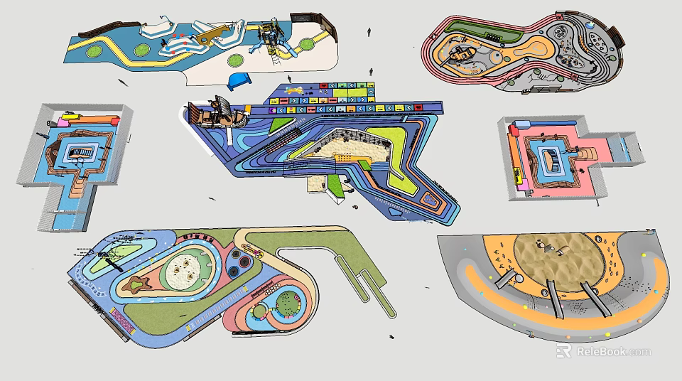 Colorful Creative Children's Play Area Design With Various Play Structures And Interactive Zones 3d model 