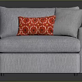 Modern Light Gray Upholstered Chaise Lounge with Red Patterned and Light Gray Pillows 3d model