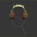 Vintage Wired Headphones With Golden Metal Frame Red Braided Texture Ear Cushions