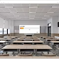 modern classroom desk platform blackboard desks and chairs 3d model
