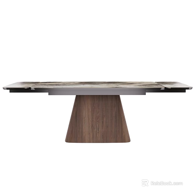 Elegant Modern Dining Table With Marble Top And Wooden Conical Base Design 3d model 
