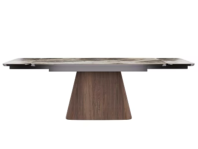 Elegant Modern Dining Table With Marble Top And Wooden Conical Base Design 3d model
