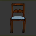 Elegant Classic Wooden Chair With Intricate Carved Backrest And Blue Upholstered Seat