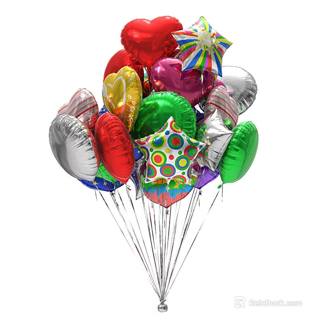 Colorful Helium Balloons With Heart Star Shapes And Polka Dot Patterns For Party Decoration 3d model 