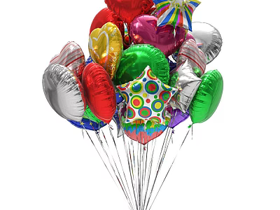 Colorful Helium Balloons With Heart Star Shapes And Polka Dot Patterns For Party Decoration 3d model