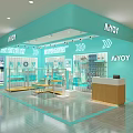 Modern Bright Turquoise Fashion Clothing Store Interior With Organized Display Racks Mannequins And Reception Counter