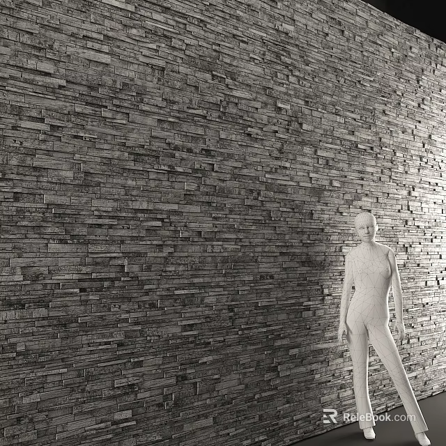 Building Exterior Wall With Natural Stone Texture And Stacked Brick Design 3d model 