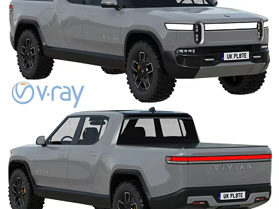 Rivian Electric Pickup Truck Vray Render With Front And Rear Exterior Design 3d model