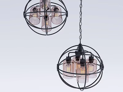 Industrial Spherical Chandeliers With Black Metal Frame Glass Shades And Vintage Bulbs 3d model