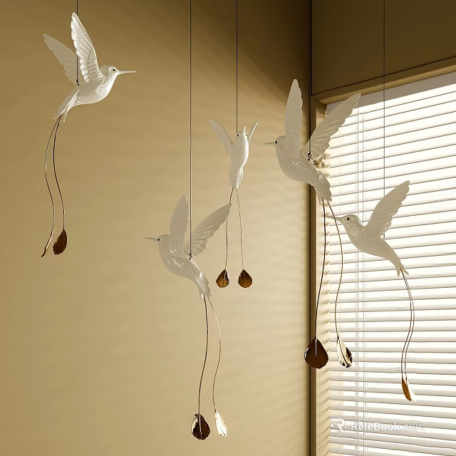 White Bird Shaped Chandelier with Hanging Teardrop Accents for Modern Interior Decor 3d model 