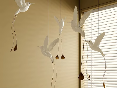 White Bird Shaped Chandelier with Hanging Teardrop Accents for Modern Interior Decor 3d model
