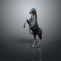 Black Metal Horse Sculpture Rear Legs Standing Front Legs Raised Against Gray Background With Reflection