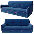 Blue Sectional Sofa With Pink Button Tufting And Pink Stitching Details 3d model