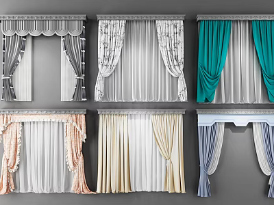 Stylish Curtains With Various Colors And Decorative Designs For Home Windows 3d model