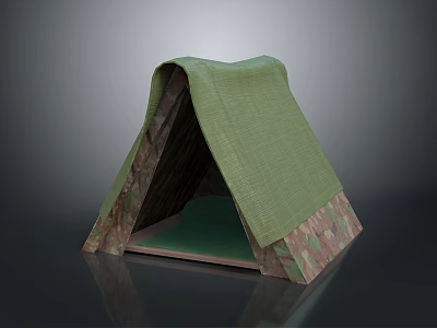 Tent Shaped Furniture With Green Top Cover Brown Textured Sides And Green Cushion Base 3d model