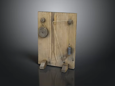 Wooden Mechanical Model With Pulley System String Weight And Stands 3d model