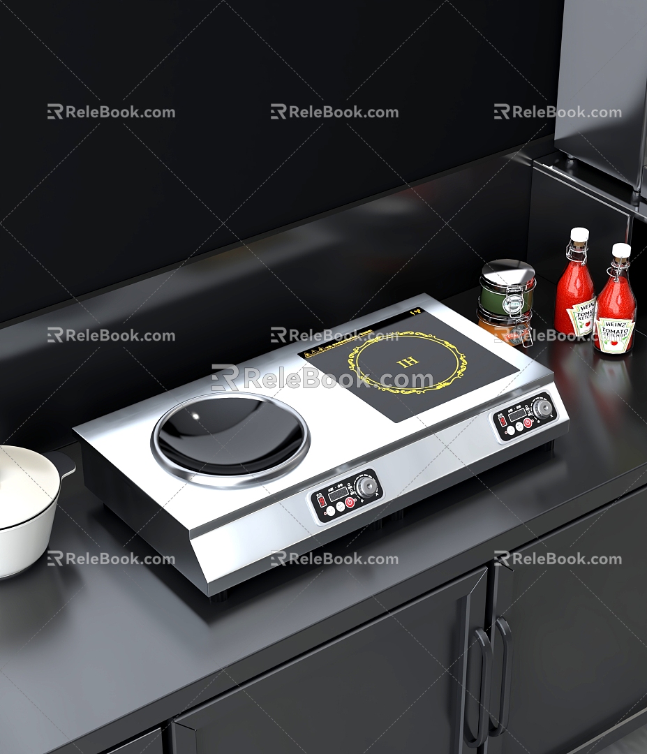 Induction Cooker Commercial Double Stove Stainless Steel Concave Knob Kitchen Worktable Taiwan Commercial Stove 3d model