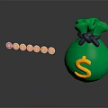 Household Green Money Bag With Yellow Dollar Sign And Gold Coins Rolling