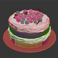 Delicious Two Layer Red Velvet Cake With White Frosting And Fresh Raspberries On Pink Plate