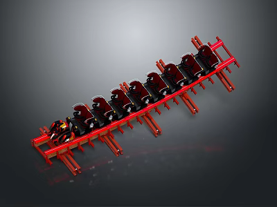 Red Industrial Frame With Black Mechanical Components Arranged In Linear Structure 3d model
