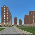 Reddish Brown Modern Multi Story Residential Buildings With Balconies Green Lawns Parking Area