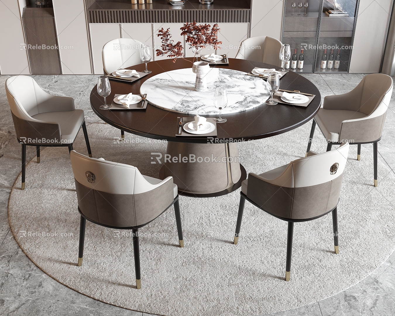 New Chinese Dining Table and Chair Room Dining Table and Chair Round Dining Table Dining Chair Single Chair Wine Cabinet model