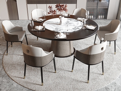 New Chinese Dining Table and Chair Room Dining Table and Chair Round Dining Table Dining Chair Single Chair Wine Cabinet model