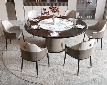 New Chinese Dining Table and Chair Room Dining Table and Chair Round Dining Table Dining Chair Single Chair Wine Cabinet 3d model