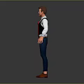 3D Human Character Model Wearing White Shirt Black Vest Red Tie And Blue Jeans