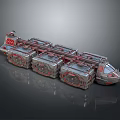 Futuristic Sci-Fi Spaceship 3D Model With Metallic Modular Sections And Red Accents