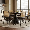 Modern Round Black Dining Table With Woven Backrest Chairs In Kitchen Area With Window Rug