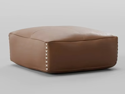 Brown Leather Ottoman with Metal Rivets Simple Modern Living Room Decor 3d model