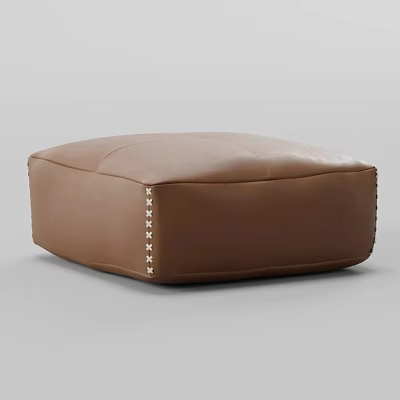 Brown Leather Ottoman with Metal Rivets Simple Modern Living Room Decor 3d model