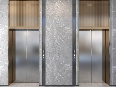 Modern Elevator Hallway Interior With Marble Walls Silver Doors And Wooden Accents 3d model