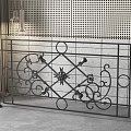Black Wrought Iron Fence With Intricate Decorative Patterns And Modern Wall Background
