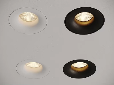 Ceiling Mounted Recessed Spotlights with White and Black Frames Illuminated in Modern Room 3d model