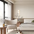 Cozy Bedroom Interior With Neutral Bed Green Pillow Wooden Nightstands Soft Rug And Framed Artwork