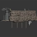 Detailed 3D Model Industrial Scene With Stone Wall Metal Structures And Pipes