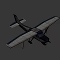 Small Gray And Blue Propeller Airplane With Double Wings Fixed Landing Gear And Cockpit Windows