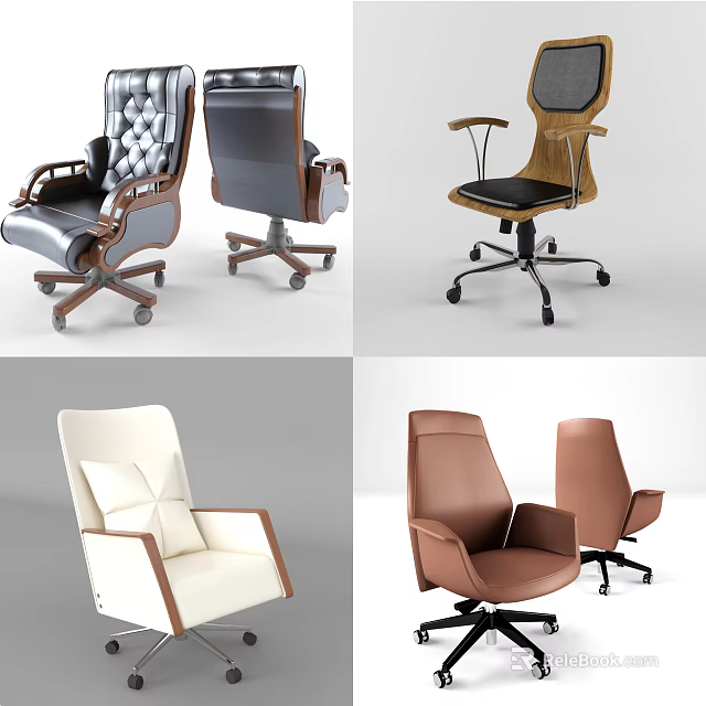 Ergonomic Modern Office Chair Designs With Leather Upholstery And Swivel Base 3d model 