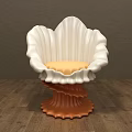 Stylish Shell Shaped Accent Chair with White Curved Backrest Orange Cushion and Wavy Base